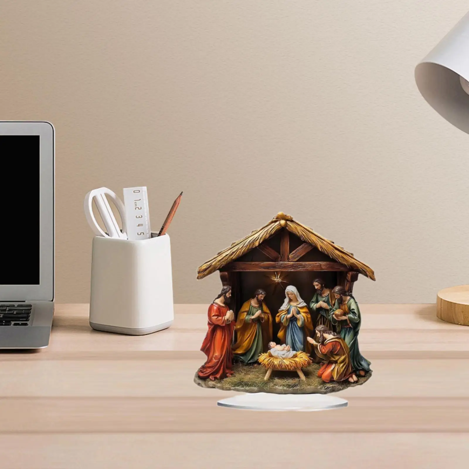 Christmas Statue Artwork Jesus Birth Figurine for Bedroom Bookshelf Desktop