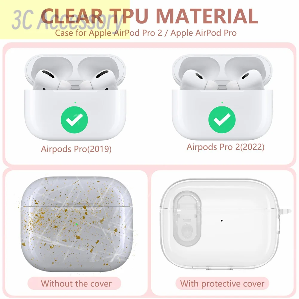 Transparent shock-absorbing protective case for AirPods Pro 2 with cleaning kit hanging rope transparent white for airpods pro 2