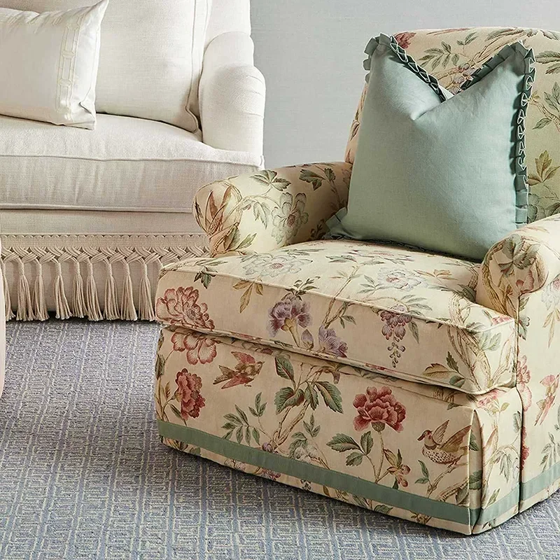 Vintage Printed Single Chair Cafe Premium Leisure Chair Pastoral Bedroom Bedside Sofa