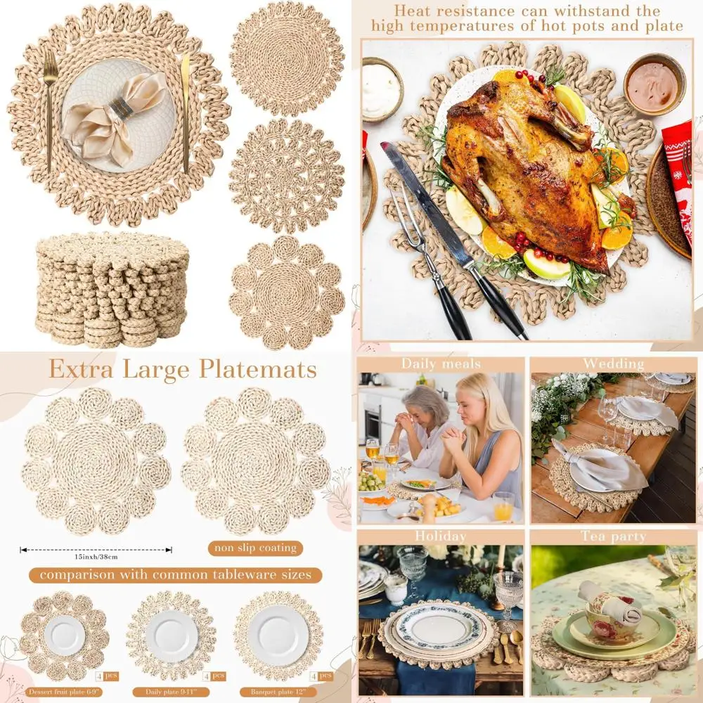 

Очень большие круглые салфетки из ротанга, 12 богемных тканых натуральных плетеных настольных ковриков для зарядных устройств в деревенском стиле фермерского дома