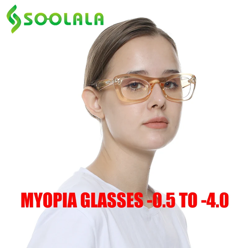 

SOOLALA Square Anti Blue Light Myopia Optical Glasses Women Frame Clear Lens Computer Prescription Eyeglasses -0.5 -1.0 to -4.0