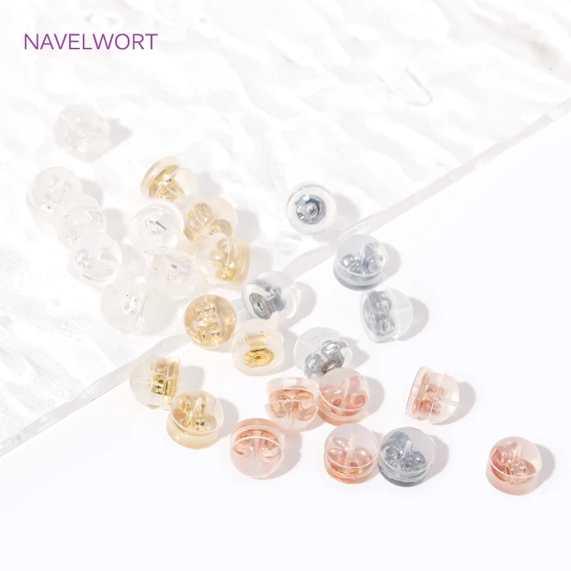 50Pcs 18K Gold Plated Rubber Ear Back Stoppers Hamburger Earring Back Stoppers,DIY Earring Making Accessories For Jewelry Making