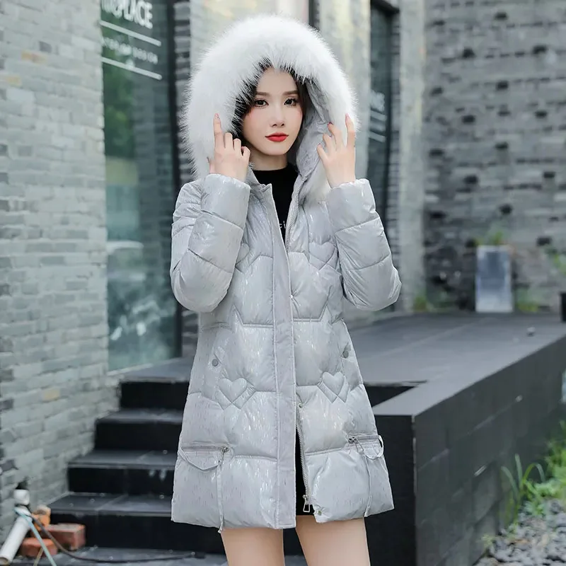 Korean OF Beautiful Girls Down Cotton-Padded Jacket Women's Winter Long 2023 New Parkas Hooded Coat Slim Sequined Outwear Female