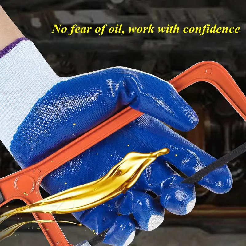 Work Gloves Palm Dipped Nitrile Gloves Mechanic Repairing Abrasion Resistance Safety Gloves Security Protection