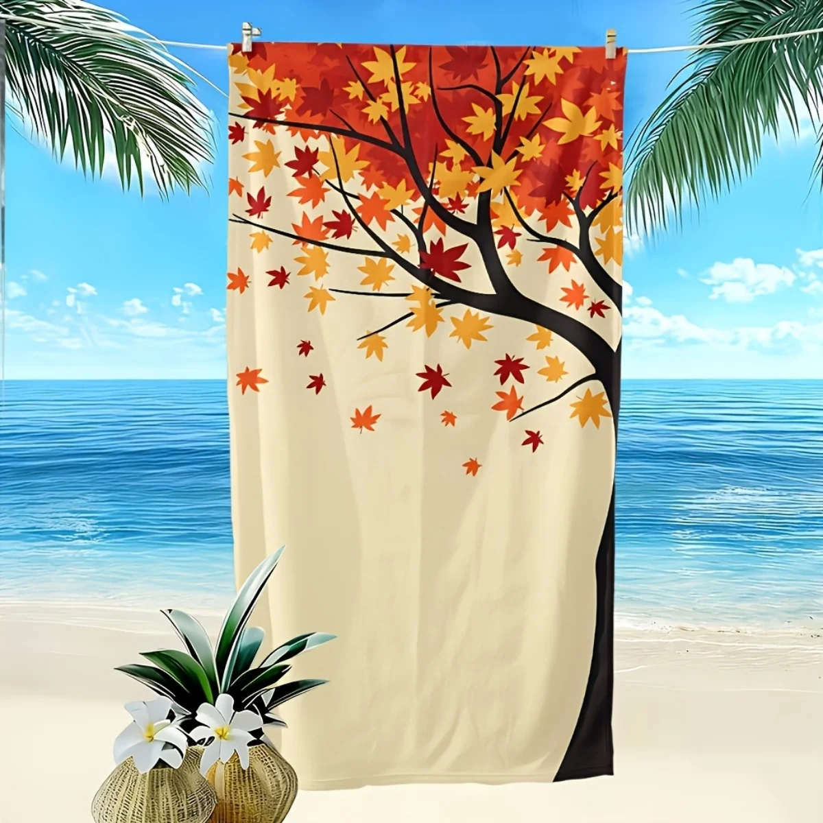 B16 Beach Towel Autumn Maple Tree Print Serviette de Plage Quick Dry Soft Bath Towel Fall Picnic Travel Mat