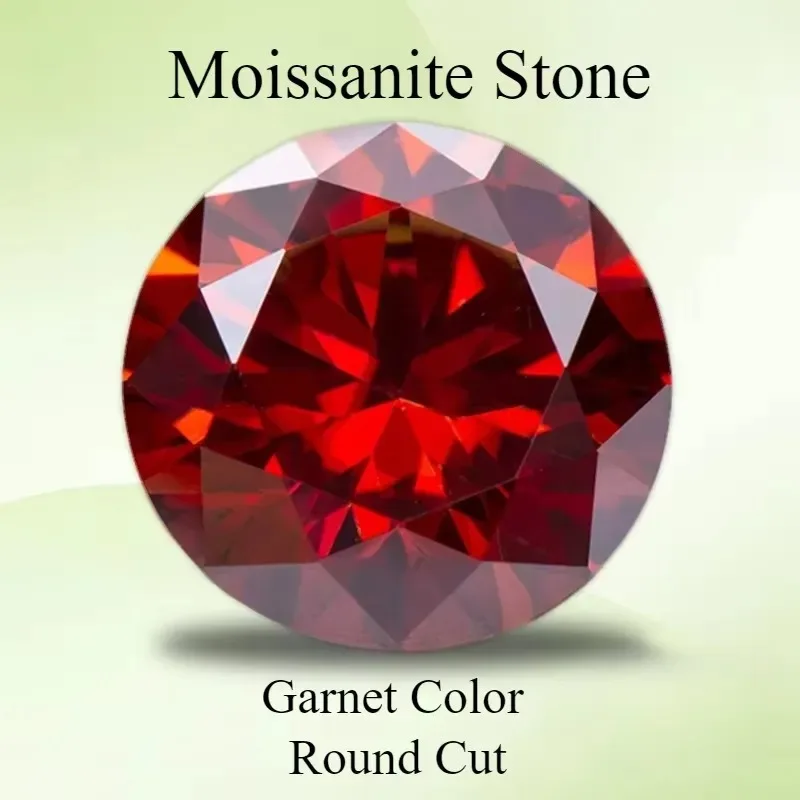 Moissanite Stone Round Cut Garnet Color VVS1 For Gemstone Charms Beads Advanced Jewelry Making Materials With  Certificate