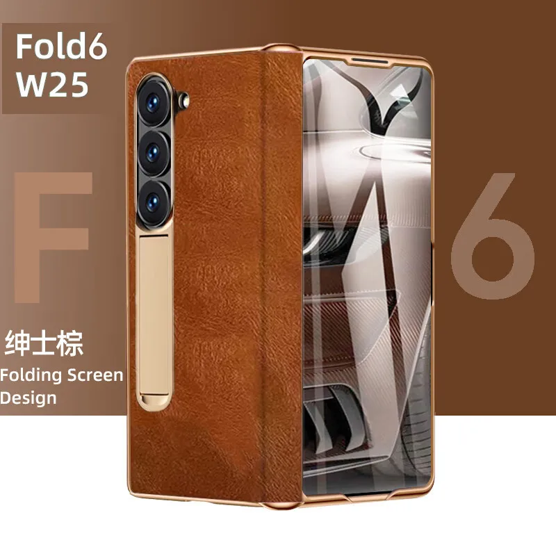 

Suitable for Samsung Z Fold6 5 4 electroplating hinge bracket mobile phone shell oil wax leather mobile phone case