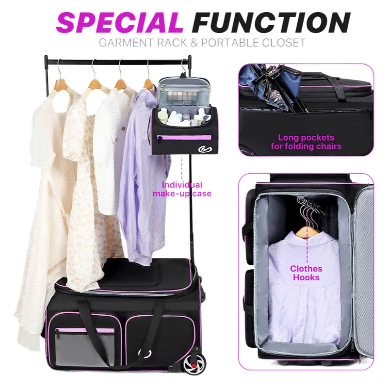 

Multifunctional Travel Organizer Suitcase Bag Storage Trolley Case with Hanger Holder Detachable Compartments Dance Gym Luggage
