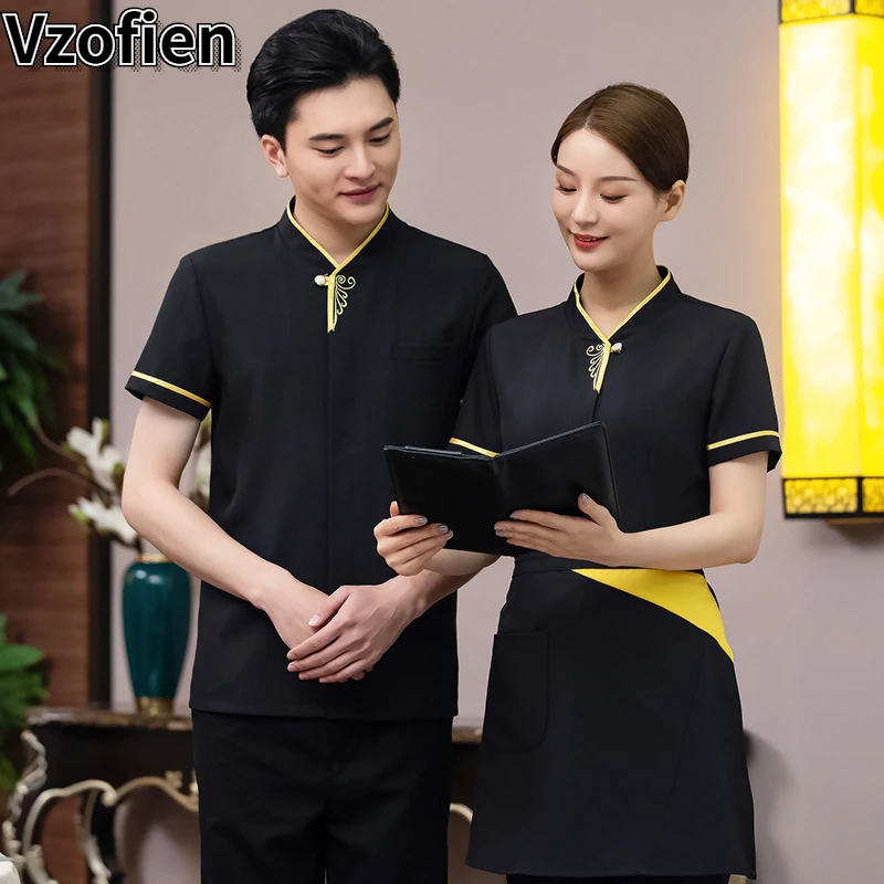 

Hotel Restaurant Waiter Work Clothes Summer Short-sleeved Hot Pot Teahouse Restaurant Chinese-style Kichen Cooking Work Wear
