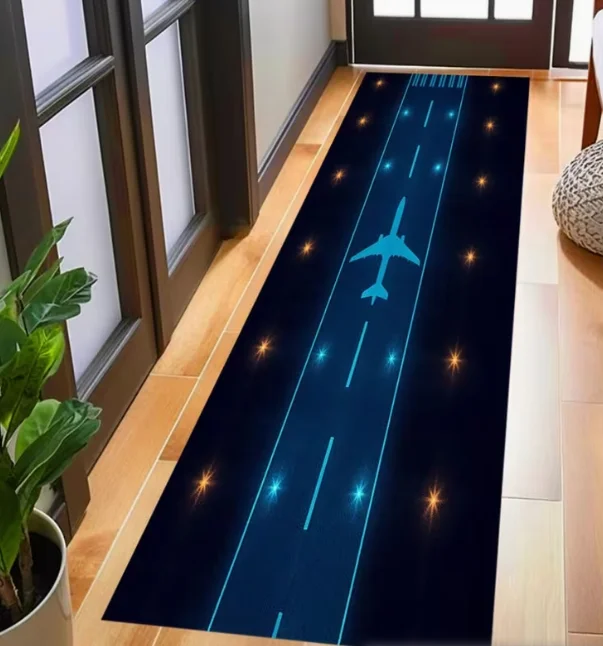 Night Light Airplane Runway Carpet Aviation Corridor Mat Corridor Entrance Door Mat Airport Runway Home Bedroom Bedside Carpet
