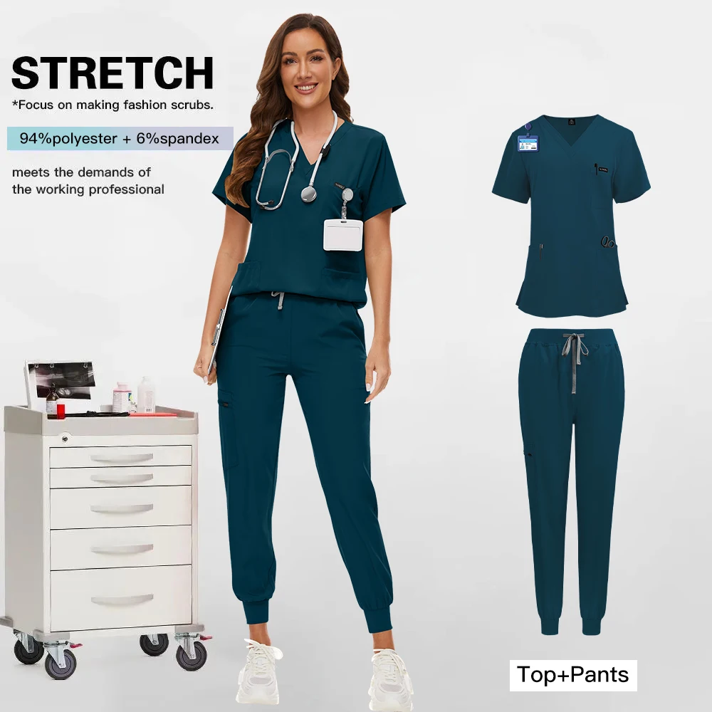 Professional Clinical Workwear Classic V-neck Scrub Set Men Women Medical Surgical Uniform Dentist Top Pants Nursing Accessories