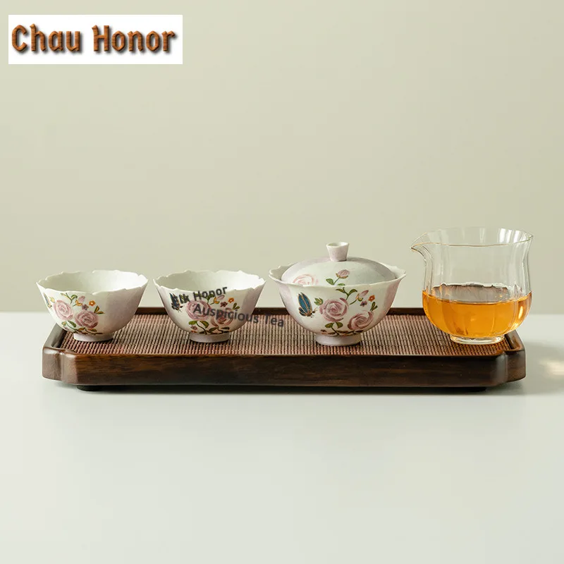Hand-drawn Butterfly Rose Tea Set Complete Set Antique Tea Ceremony Set Teapot And Tea Cup Set Chinese Tea Set Accessories Gifts