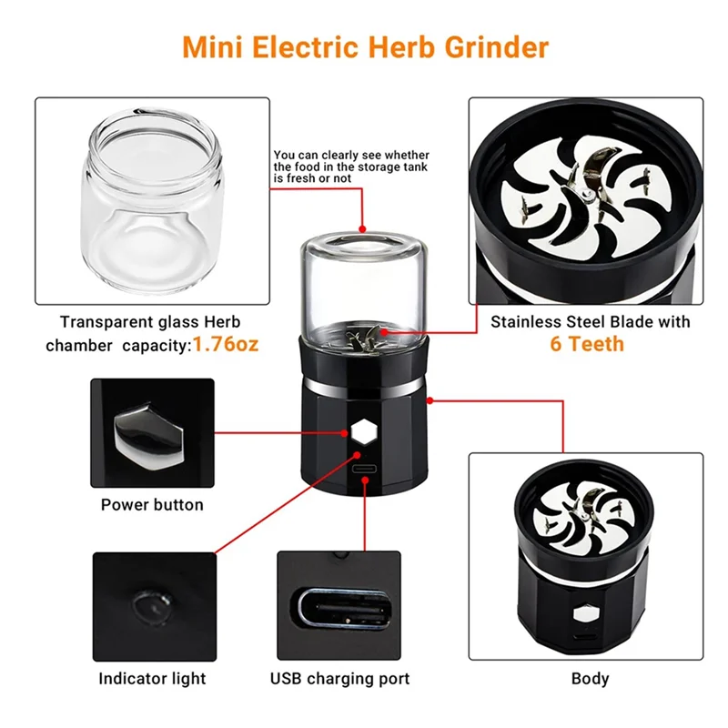 TKOH-4X เครื่องบดไฟฟ้าขนาดเล็กแบบพกพาเครื่องบดวานิลลา USB ชาร์จโรงสีพร้อมแปรงทําความสะอาดสําหรับชาโรสแมรี่