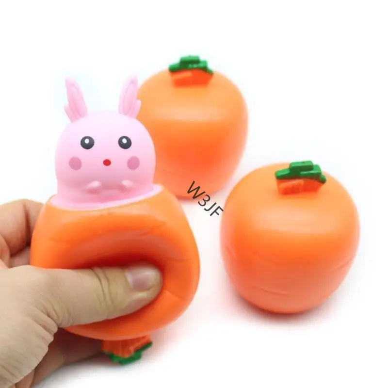 W3JF Squeeze Toy Carrot Rabbit TPR Popup Cup Cust Declession Declession Dept Toy Kids Favor