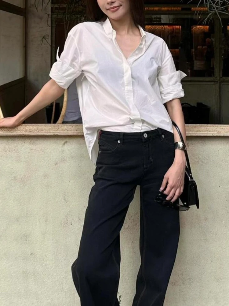 

French Style Casual Women Shirt Blouse Handmade Short Sleeve Chic Cotton Gray White Summer Loose Fit Ladies Shirts Tops New