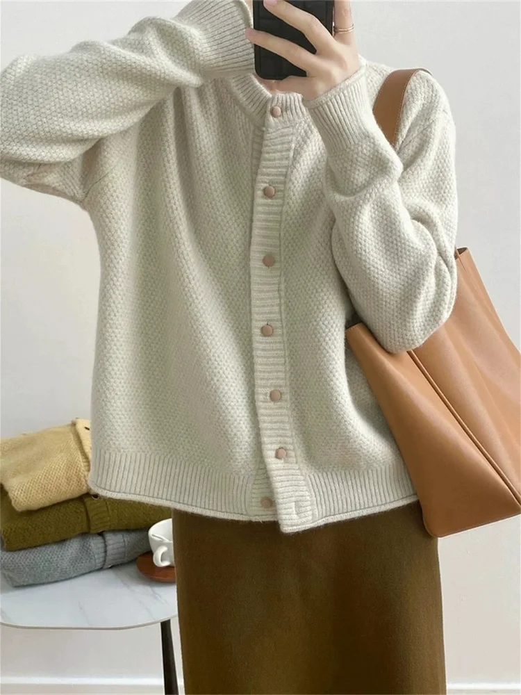 2025 New Korean Fashion Sweater Cardigan Coats New Autumn Winter Simple Loose Long Sleeve Cardigans Knitted Coat Top