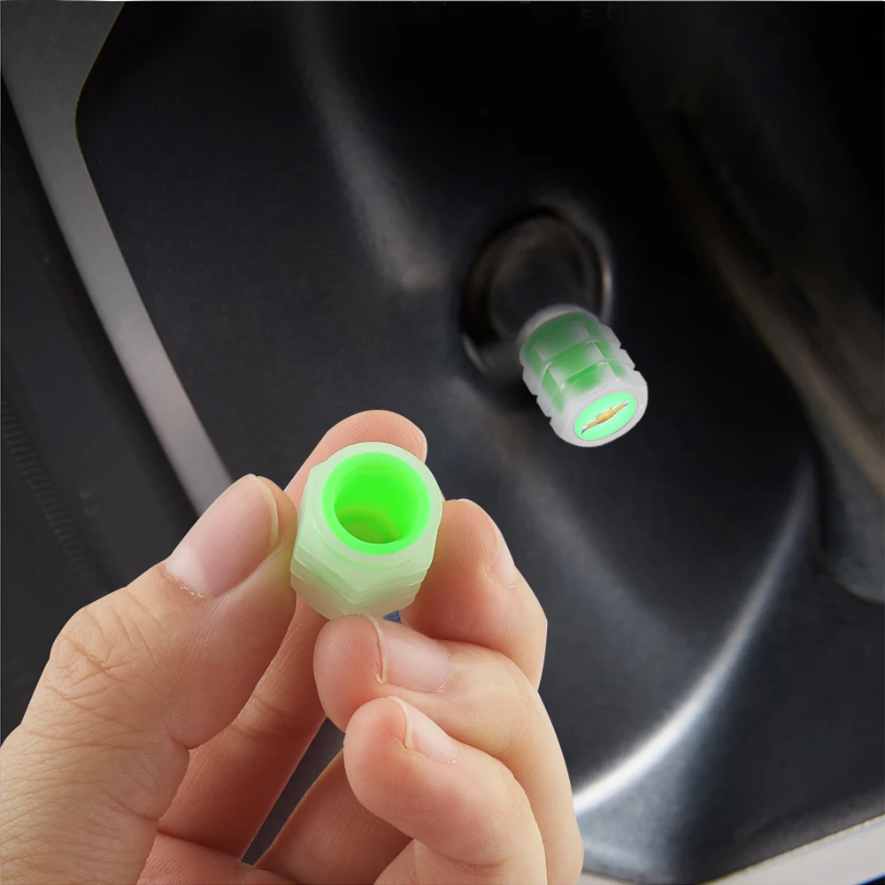 4Pcs Fluorescent Luminous Car Tire Valve Caps Accessories For Chevrolet Spark Cruze Sonic Onix Sail Aveo Cobalt Epica S10