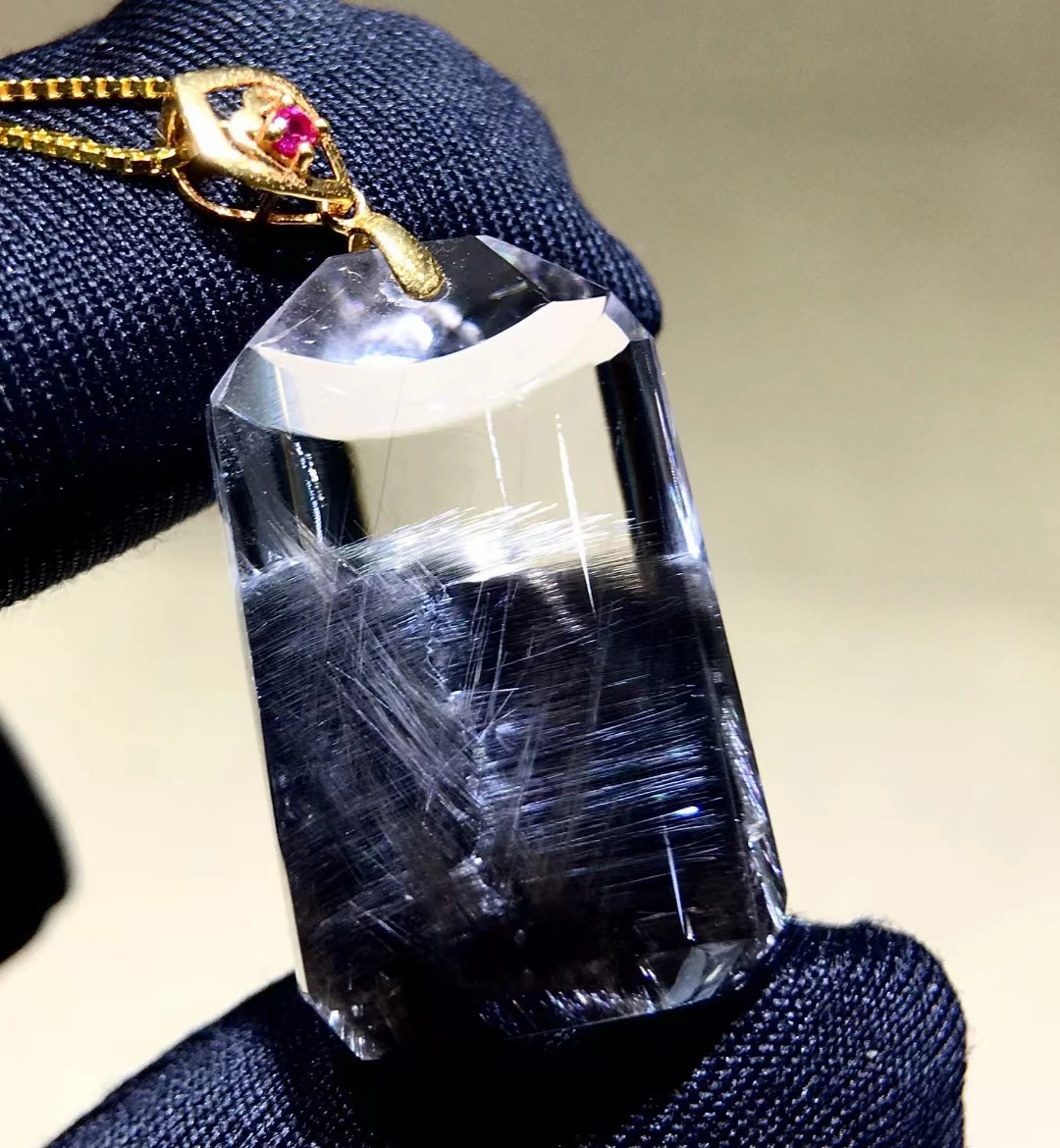 Natural Brookite Platinum Rectangle Black Rutilated Quartz Pendant 21.5/13.5/9mm Women Men Bead Jewelry Fashion AAAAAA