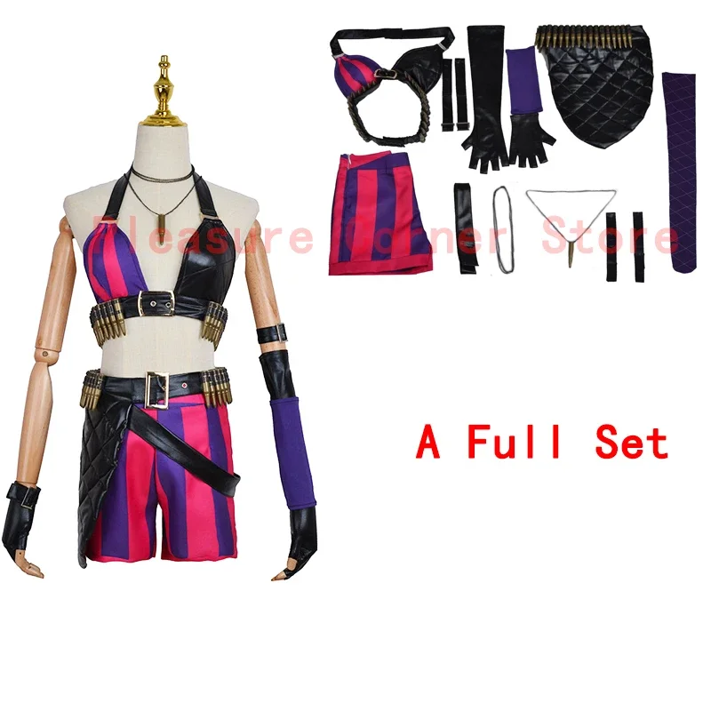 Game LOL Arcane Loose Cannon Jinx Cosplay Crit Costume Loli Jinx Cosplay Wig Outfit Wig Sexy Women Carnival Costume