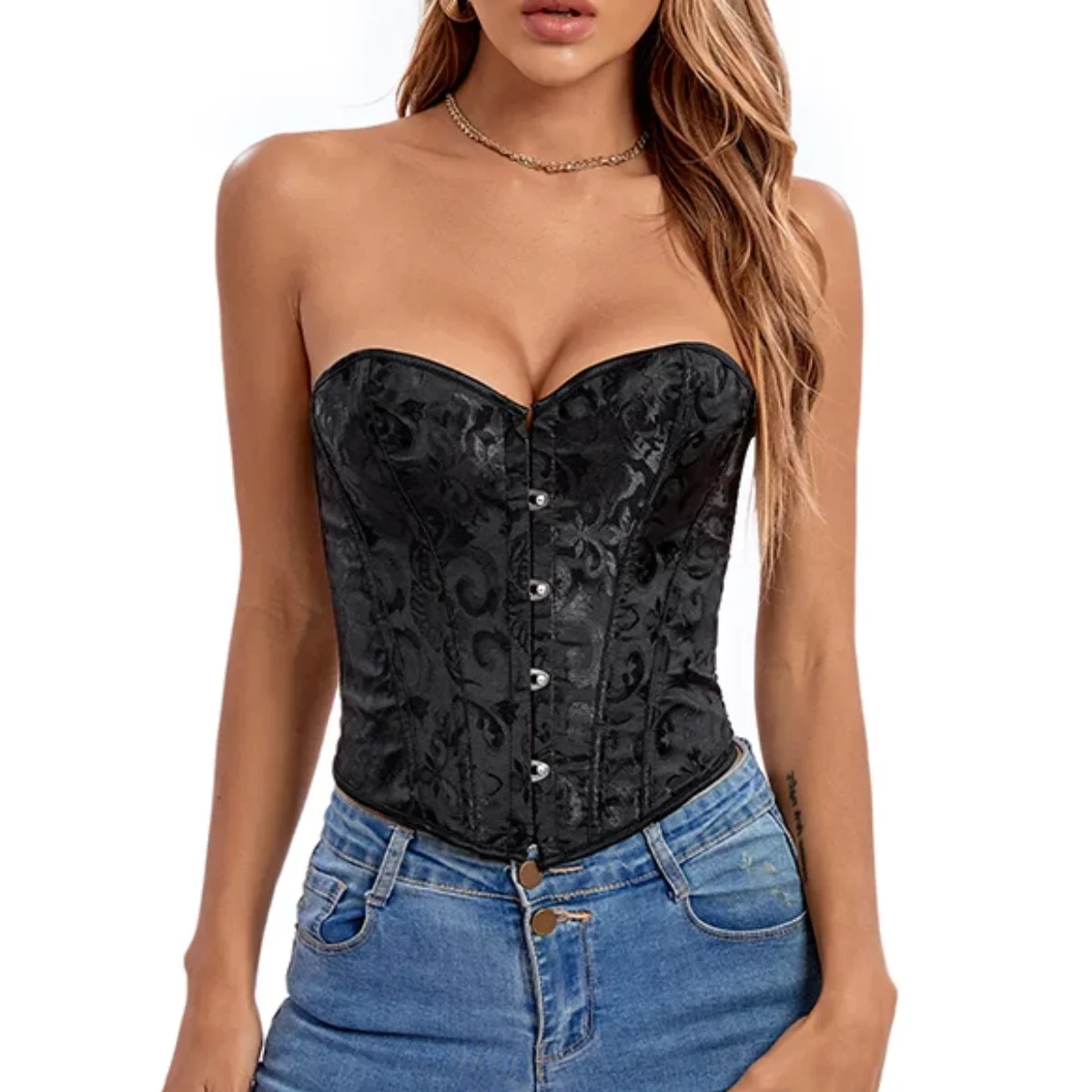 Women Jacquard Corsets Bustiers Overbust Corset Plastic Boned Korset Bustier Plus Size Corselet Body Shaper Top Lace-up Crop Top