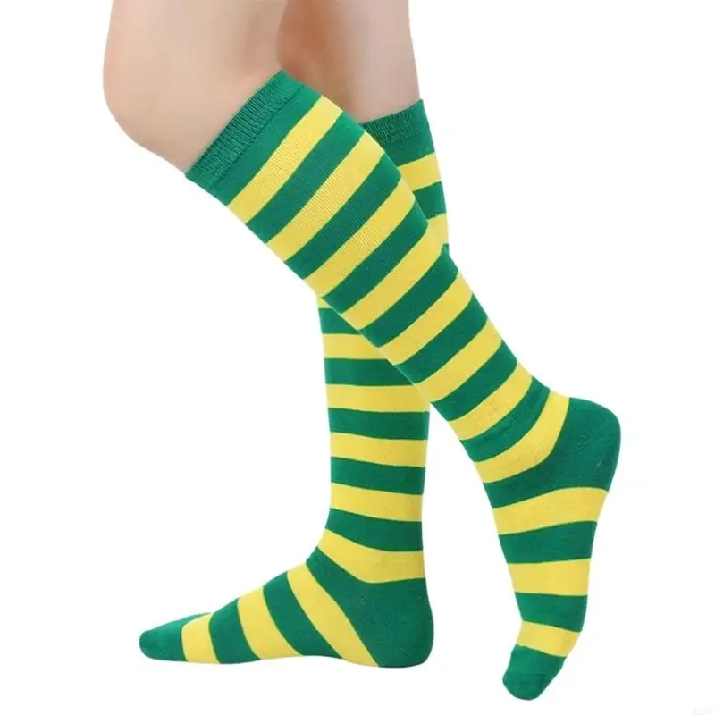 

L5YC Women Stripe Knee Highs Socks Colorful Stripe Stockings Tube Socks Cosplay