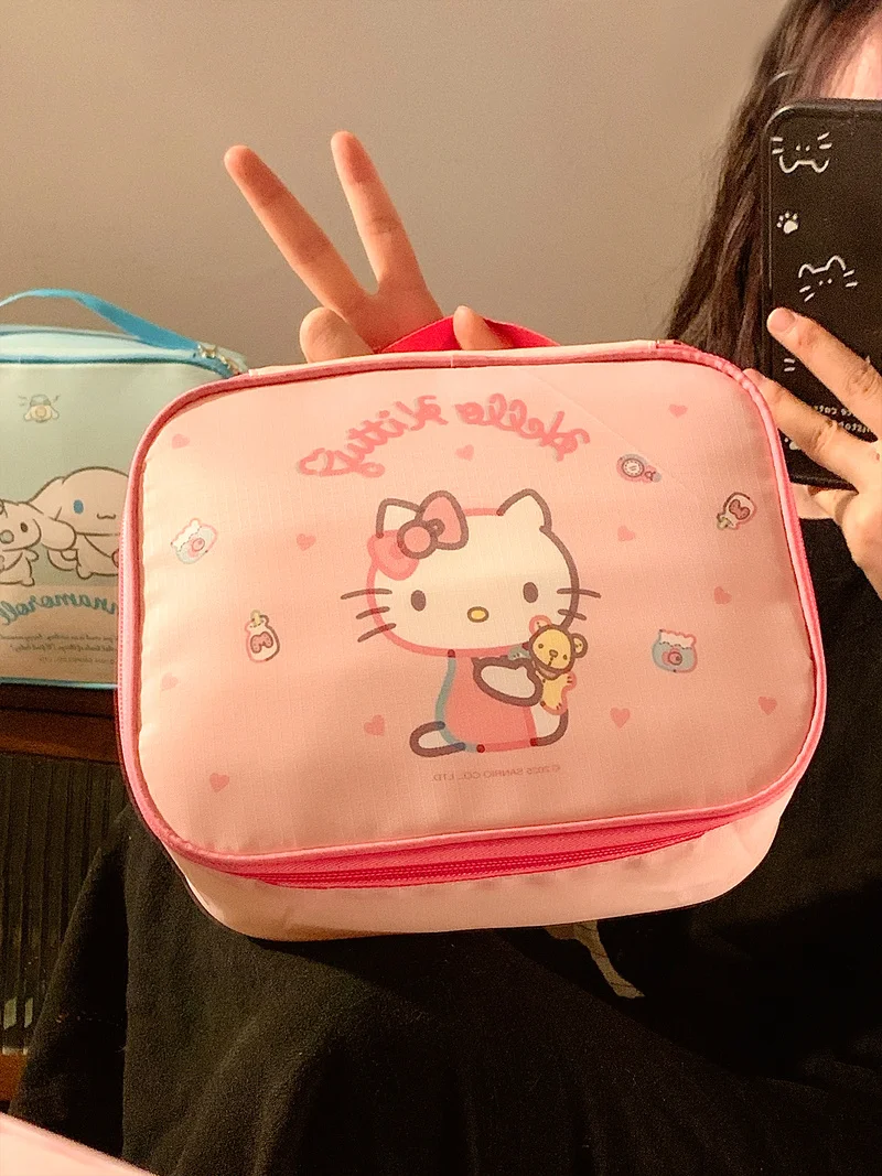 

100% genuine Sanrio Hello Kitty Cute Makeup Bag 2025 New Portable Travel Cosmetic Organizer Toiletry Pouch For Women Girls