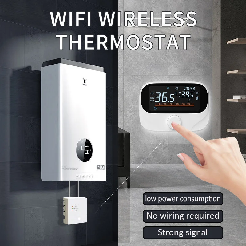 

Wireless Boiler Thermostat Wifi Smart Thermostat RF433 & APP Remote Control Transmitter Receiver Work With Alexa Google Home