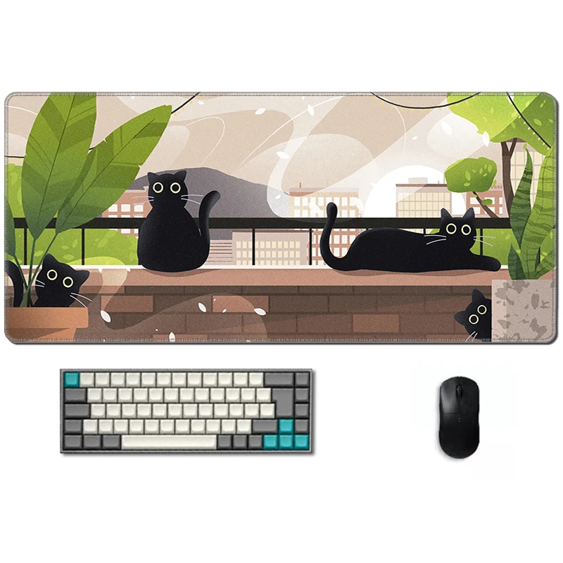 

Cat Balcony Large Gamer Mouse Pad 900x400 Computer Desks Desktop Pc Cabinet Professional Speed Mousepad Gaming Kawaii Desk Mat