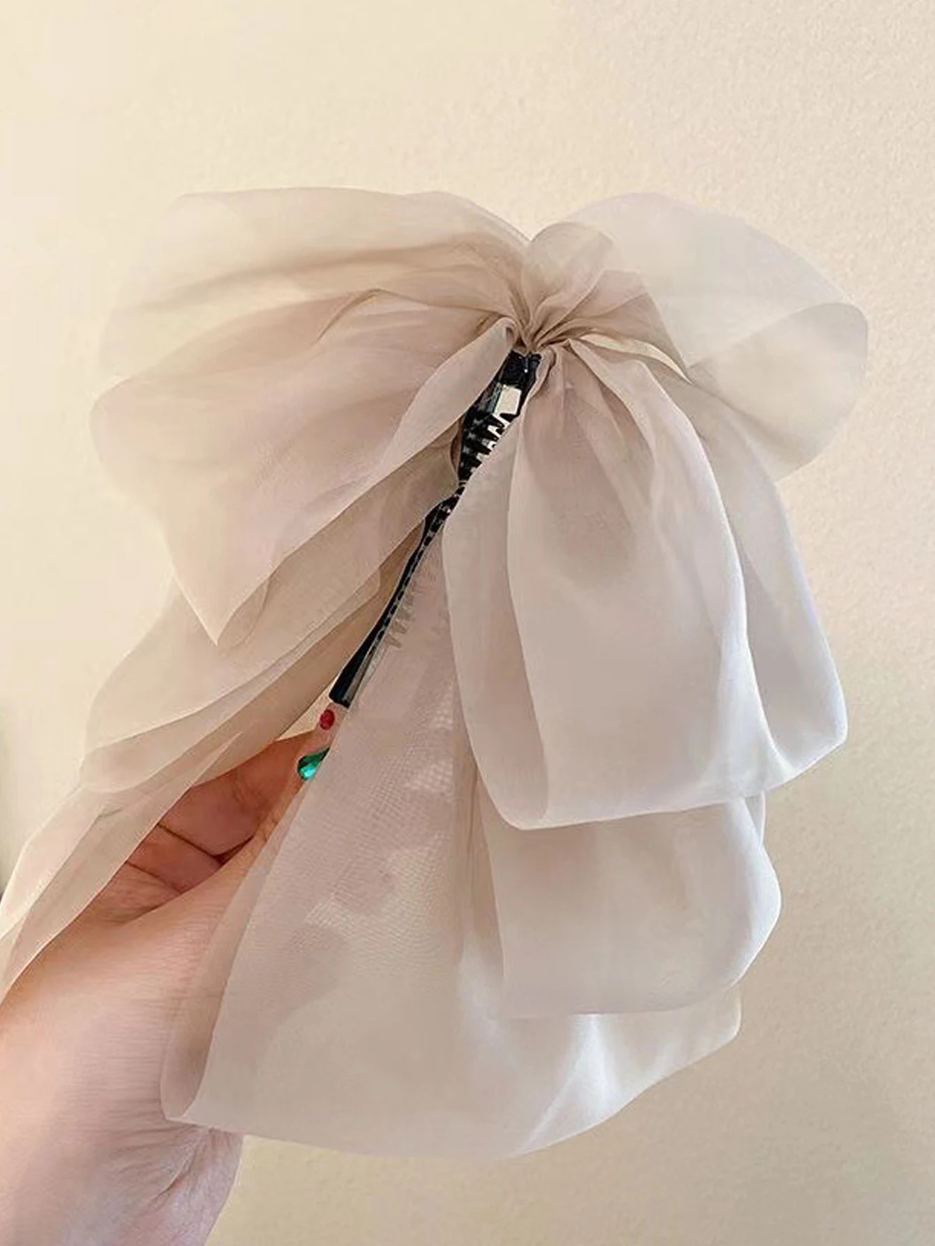 1 قطع الأزياء الصلبة الشيفون شبكة القوس الشريط الموز مقاطع الشعر للنساء الفتيات حزب إكسسوارات الشعر #4