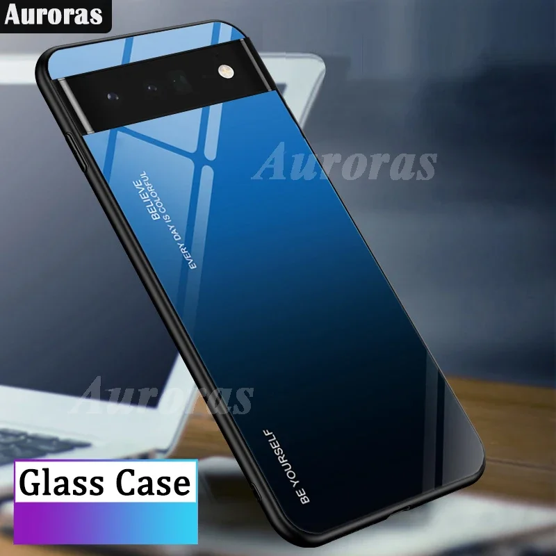 Auroras For Google Pixel 6 Pro Case Tempered Glass Macaron Solid Color Luxury Hard Back Cover For Google Pixel6 Pro Case