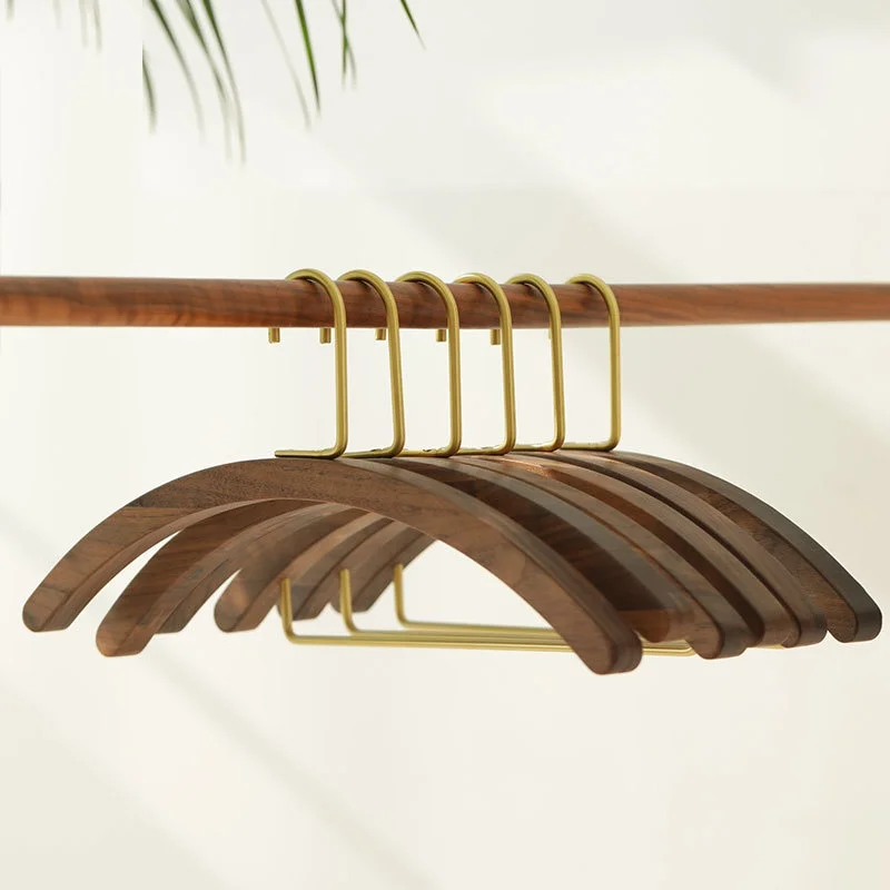 

2pcs Semi-Circle Solid Black Walnut Wood Hanger Vintage Wedding Dress/Pants Hanger with Nordic Minimalist Style & Brass Accents
