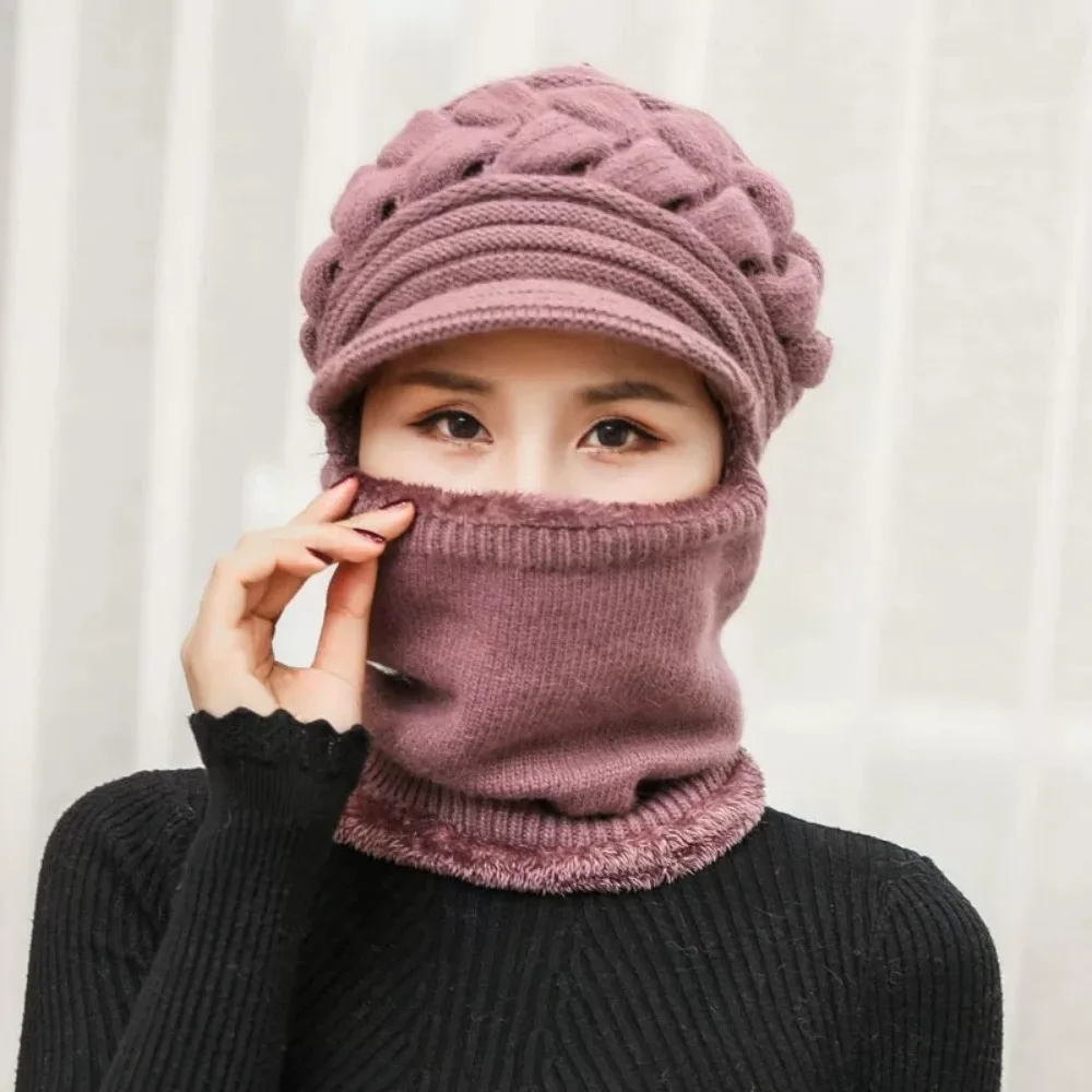 

Balaclava Hat Coral Fleece Scarf And Hat Set Elastic Soft Hooded Thermal Cap Thickened Plush Knitted Scarf Keep Warm