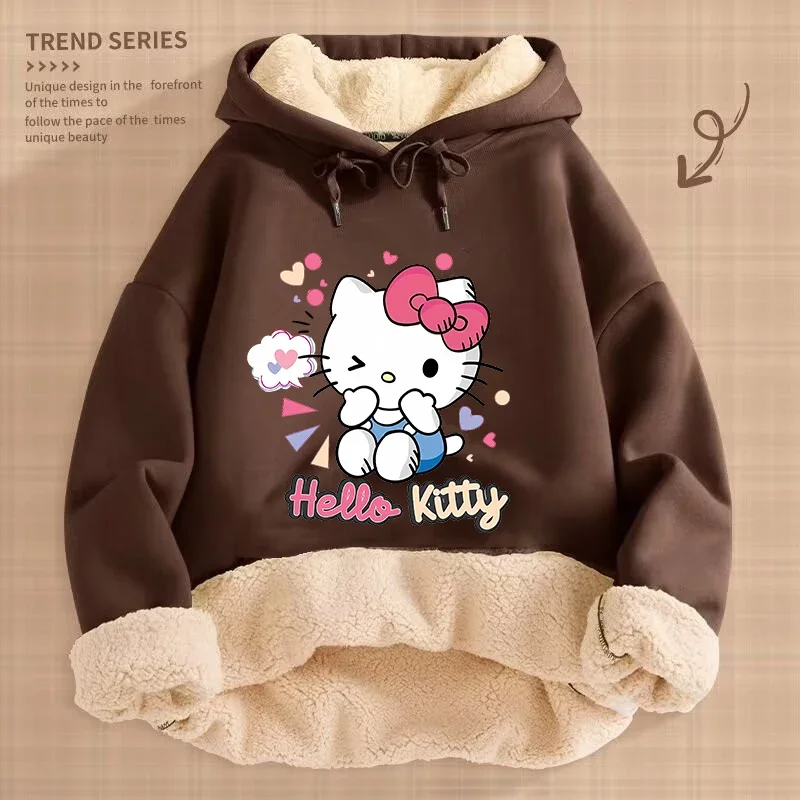 Kuromi Hello Kitty Women Hoodie Winter Thicken Warm Pullover Sweatshirt Street Sweater for Men Outdoor Sports Hooded Clothes