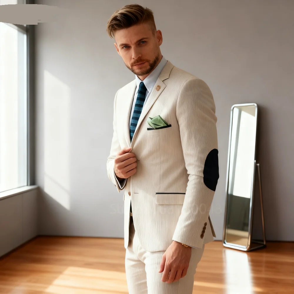 

Men's Wedding Tuxedo in Khaki Sneaking Groom Lapel Notched Jacket Single Breasted Jacket Dinner Dance Eveningwear Business