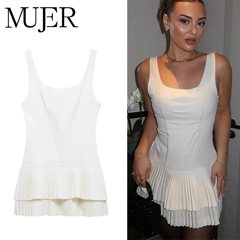 MUJER Plissierte kurze Kleider für Damen, Overall, gerüscht, rückenfrei, Minikleid, Damen, Weiß, Rosa, Sommerkleid, Damen, 2025, Partykleider