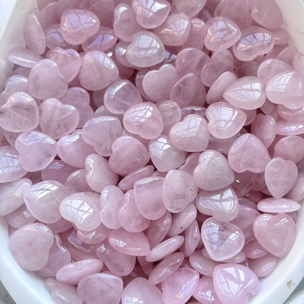 20 unids/set piedra de cristal Natural en forma de corazón Mini adorno de 2cm Reiki cuarzo rosa 7 Chakras gema curativa energética decoración del hogar