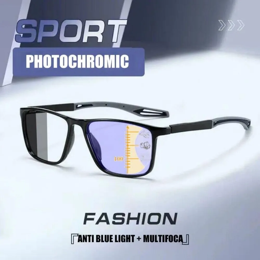 3in1 Photochromic Multifocal Reading Glasses Progressive Look Far And Near Eyeglasses Men Sport TR90 Frame Anti Blue Light Grade