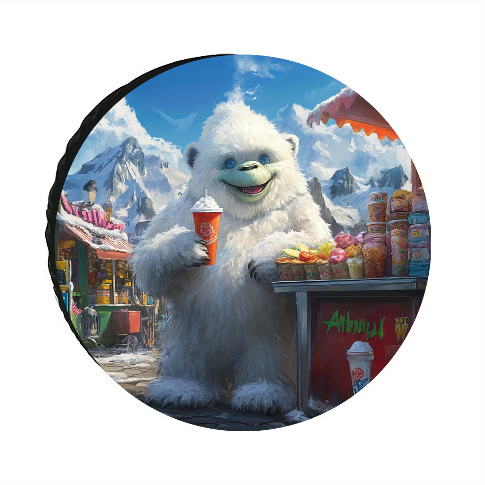 1pc Windproof And Uv-Resistant Spare Tire Cover With A Monster Bear Design - Durable Polyester Wheel Protection Cover, Suitable