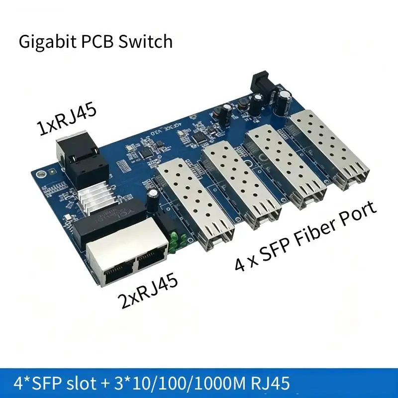 Industrial Gigabit SFP Switch PCB Board 4 SFP Slot 3 RJ45 10/100/1000M Ethernet Media Converter 4F3E for CCTV IP Camera FTTH