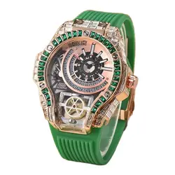 High Quality Iced Diamond Watch Green Diamond Hip Hop Style Automatic Manual Mechanical Business Style Quartz watch