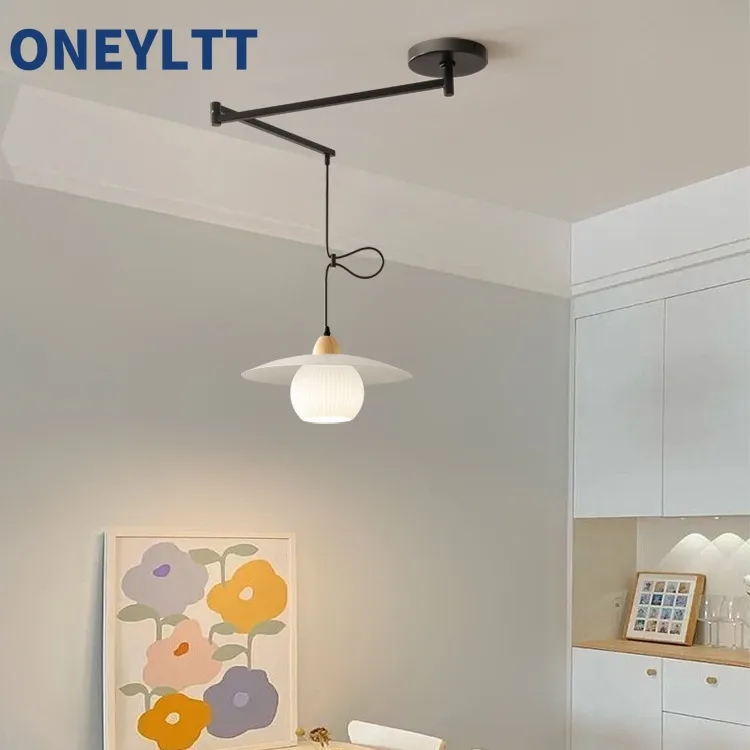 

Removable long pole pendant light restaurant rocker arm Bauhaus dining table movable artifact designer bedroom and study light