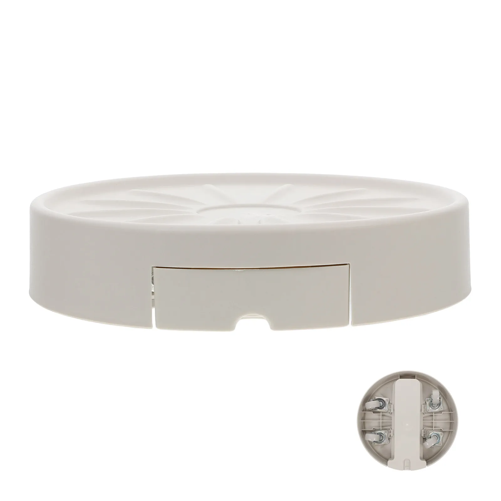 Round White Mobile Planter Tray with Rolling Casters Detachable Drip Tray Concave Convex Ventilation Robust Construction Flower