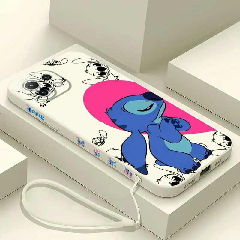 Casing ponsel Disney Stitch lucu, casing persegi cair dengan tali untuk OPPO Realme 6 8 8i 9i 10 11 Pro 7i 8S 9 ProPlus 5G 7 11 10 4G