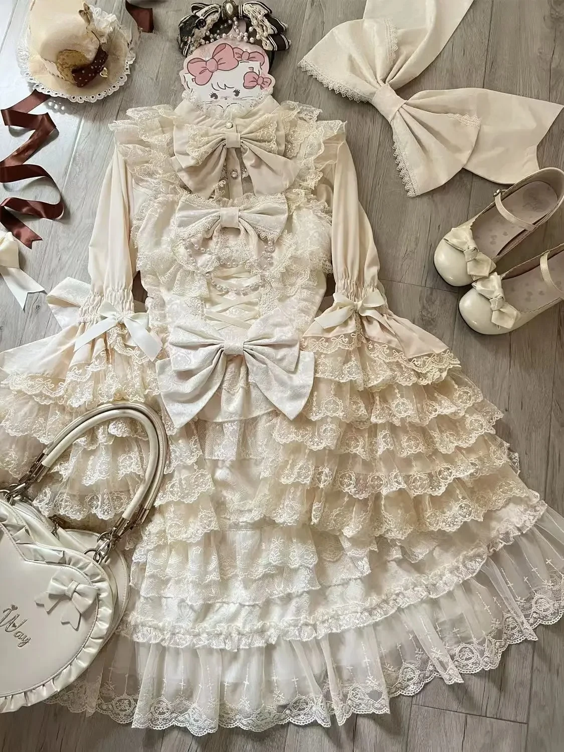 オリジナルロリータドレスケープセット新作春秋スウィートガールレースプリンセス Jsk ケーキドレス妖精サスペンダードレスシャツ衣装