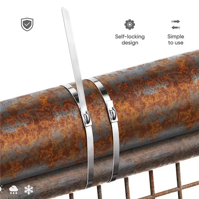 DT39 Stainless Steel Zip Ties, Self-Locking Metal Cable Tie, 1000Pcs 4.6x300mm, Multi-Purpose for Outdoor Garden Chain Link