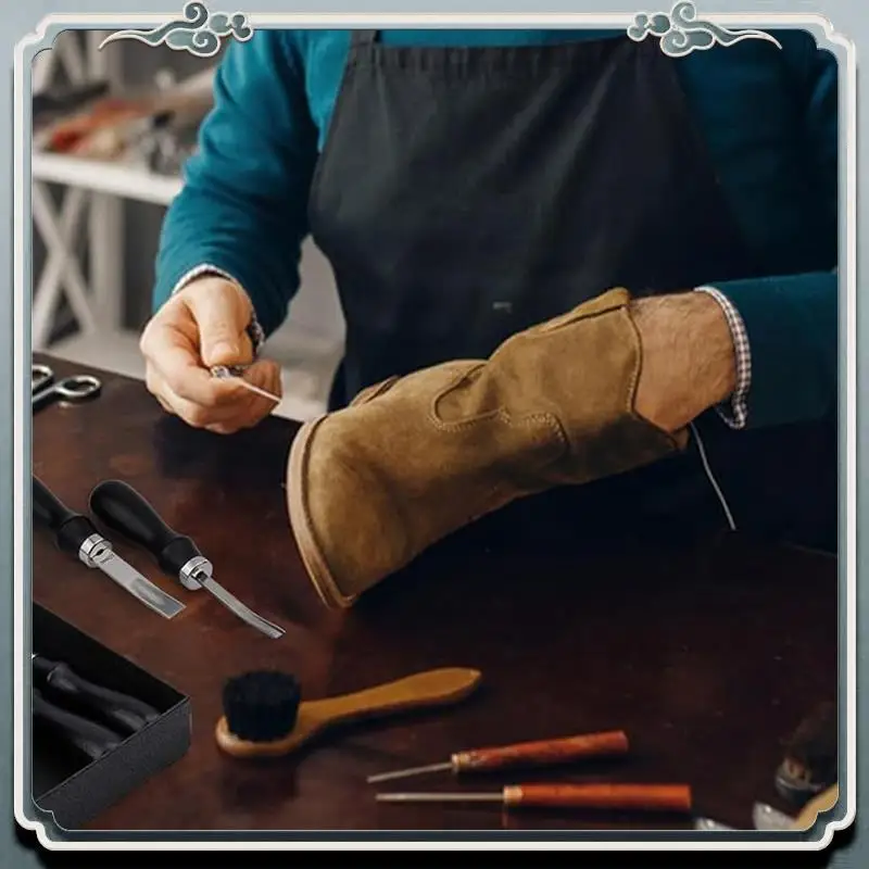 مجموعة أدوات مشطوفة بحافة جلدية مقاس AC76-4، سكين تزلج واسع الفم بمقبض خشبي، لحرف قطع ترقق الجلود