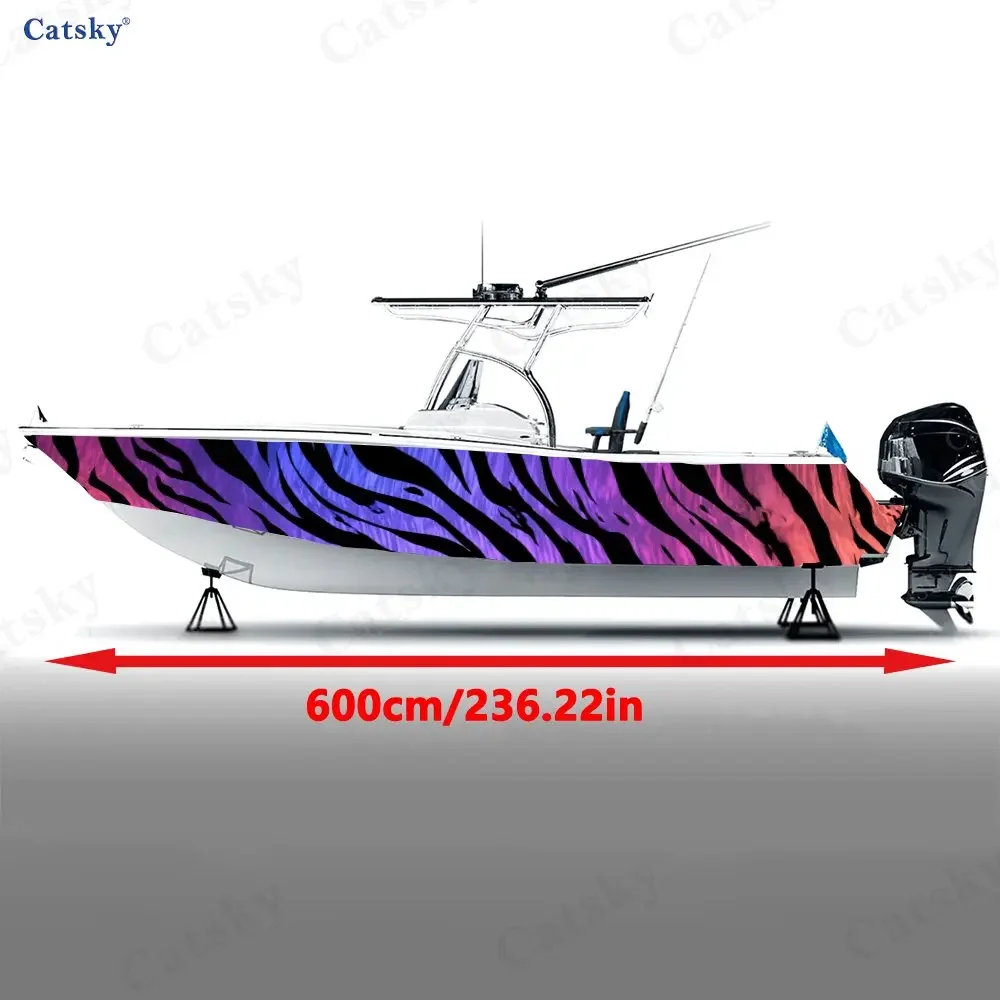 2Pcs Neon Tiger Stripe Boat Stickers, PVC Waterproof Durable Vinyl Wrap Decals for Fishing Boats, Durable and Stylish Design