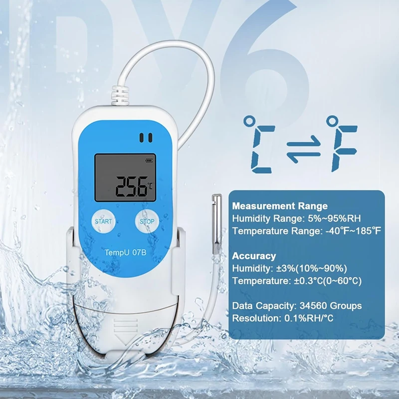 Digital Temperature Humidity Data Logger with External Sensor,Reusable USB Temperature Recorder for Freezer Food Storag-ABFB