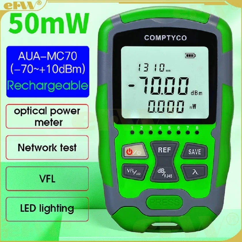 AUA-MC70 Optical Power Meter -70~+10dBm 4 in 1 Multifunction Fiber Network Cable Tester Visual Fault Locator 1 to 50MW optional