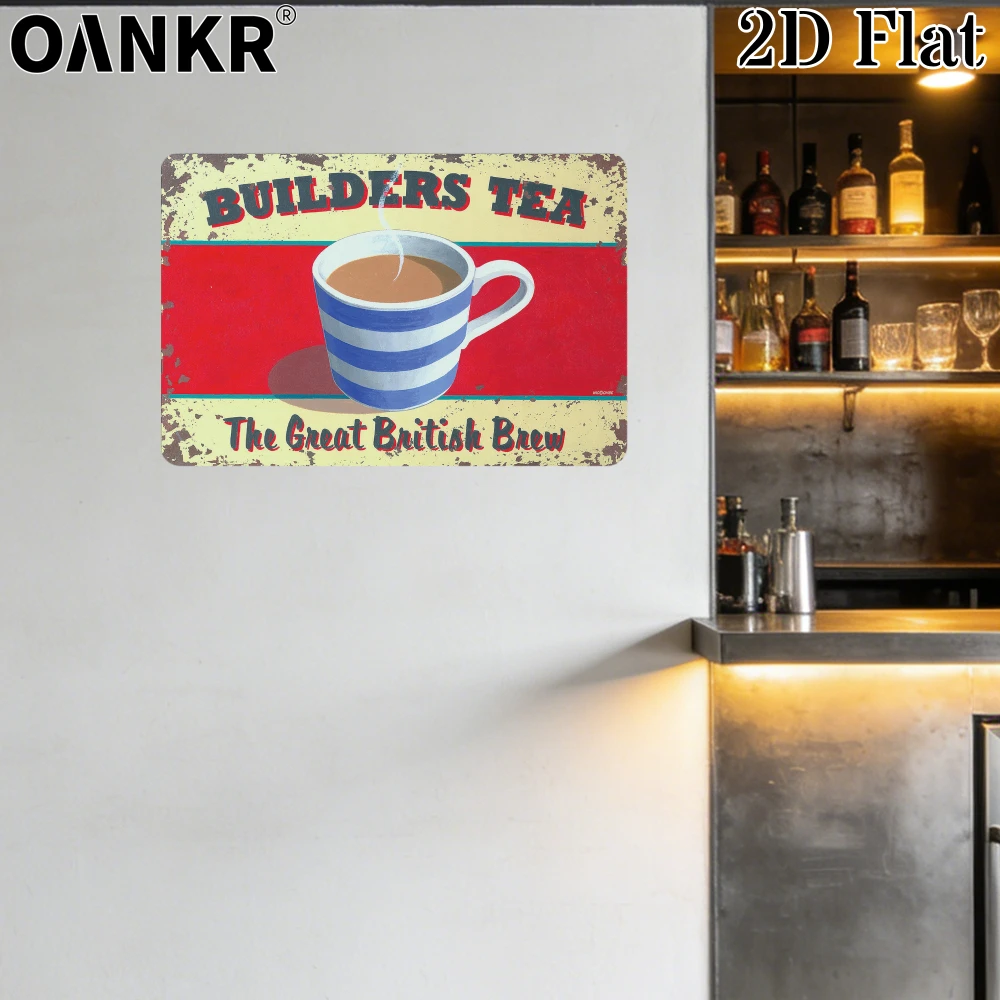 Vintage Tea Poster Metal Tin Sign, Builders Tea Great British Brew Metal Signs Metal Signs for Cafe Bar Home Wall Decor Plaque